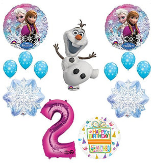 Frozen 2nd Birthday Party Supplies Olaf, Elsa and Anna Balloon Bouquet Decorations Pink #2