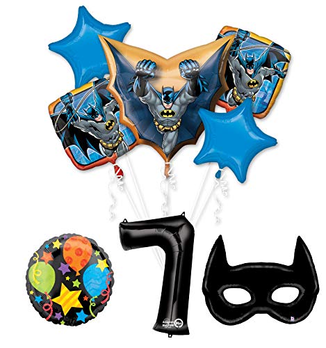 Mayflower Products Batman 7th Birthday Party Supplies and Bat Mask Balloon Bouquet Decoration