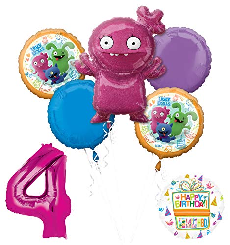 Mayflower Products Ugly Dolls 4th Birthday Party Supplies 34" Pink Number 4 Balloon Bouquet Decorations