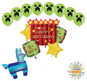 Miner Pixelated TNT Video Game Birthday Balloon Bouquet Decorations With LLama