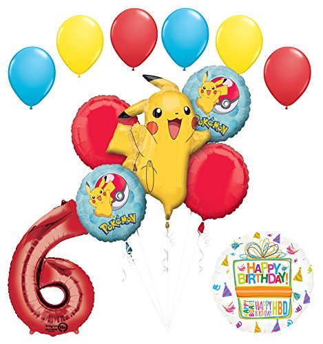 Pokemon 6th Birthday Party Supplies and Balloon Bouquet Decorations