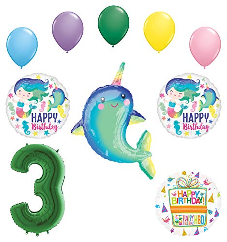 Mayflower Products Mermaid and Narwhal Party Supplies 3rd Birthday Balloon Bouquet Decorations