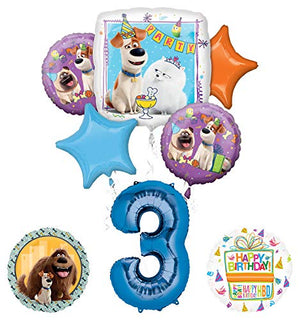 Mayflower Products Secret Life of Pets Party Supplies 3rd Birthday Balloon Bouquet Decorations - Blue Number 3