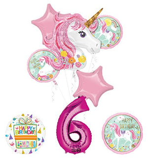 Unicorn Party Supplies "Believe In Unicorns" 6th Birthday Balloon Bouquet Decorations