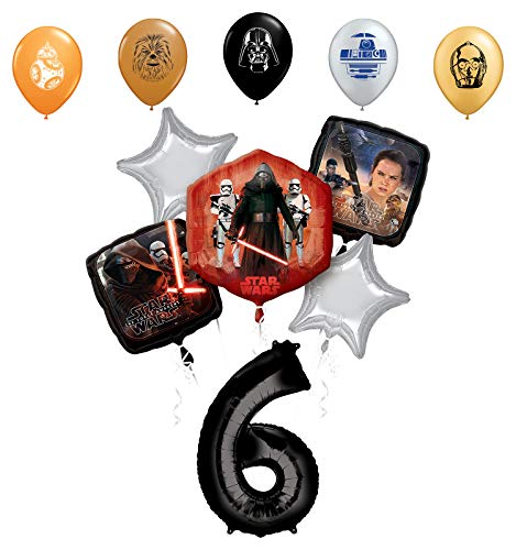 Star Wars 6th Birthday Party Supplies Foil Balloon Bouquet Decorations with 5pc Star Wars 11" Character Print Latex Balloons Chewbacca, Darth Vader, C3PO, R2D2 and BB8