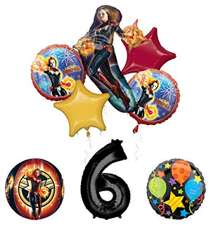 Mayflower Products Captain Marvel 6th Birthday Party Supplies Jubilee and Orbz Balloon Bouquet Decorations