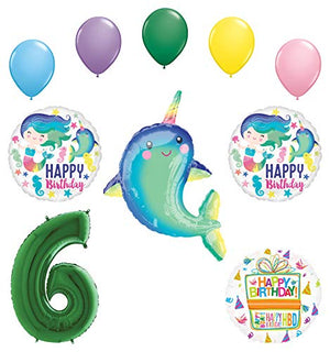 Mayflower Products Mermaid and Narwhal Party Supplies 6th Birthday Balloon Bouquet Decorations