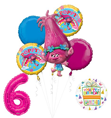 NEW TROLLS POPPY 6th Birthday Party Supplies And Balloon Bouquet Decorations