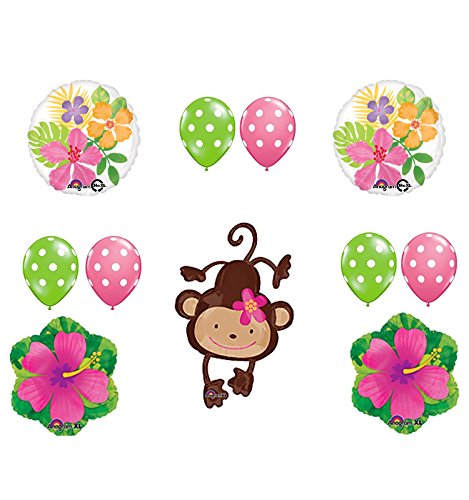 Mod Monkey Party Supplies Birthday or Baby Shower Girl Monkey Love Hibiscus and Polka Dots Balloon Bouquet Decorations