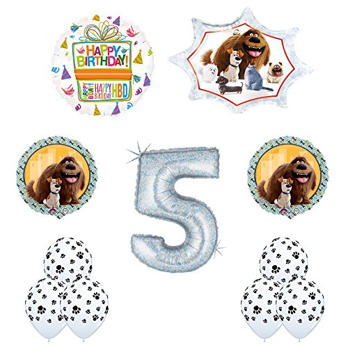 The Secret Life of Pets 5th Holographic Birthday Party Balloon Supply Decorations With Paw Print Latex