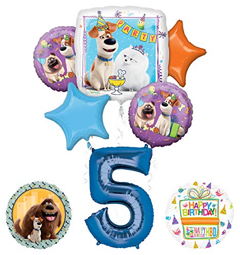 Mayflower Products Secret Life of Pets Party Supplies 5th Birthday Balloon Bouquet Decorations - Blue Number 5