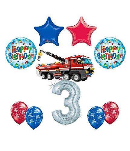 10 pc LEGO CITY Fire Engine Firetruck 3rd Birthday Fire TruckParty Balloon Decorating Supply Kit