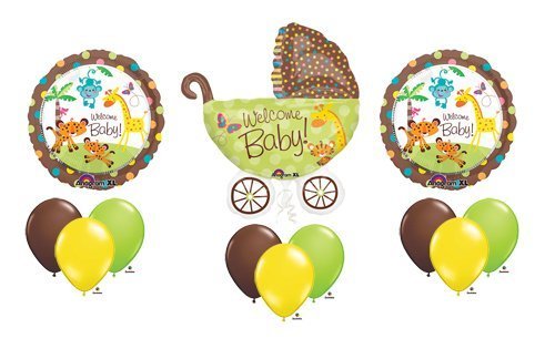 Welcome Baby Shower Stroller Jungle Animal Pram Balloon Bouquet Set