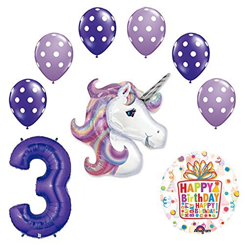 Lavender Unicorn Polka Dot Latex Rainbow 3rd Birthday Party Balloon supplies and decorations
