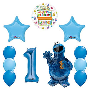 Sesame Street Cookie Monsters 1st Birthday party supplies and Balloon Decorations