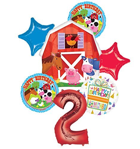 Farm Animal 2nd Birthday Party Supplies and Barn Balloon Bouquet Decorations