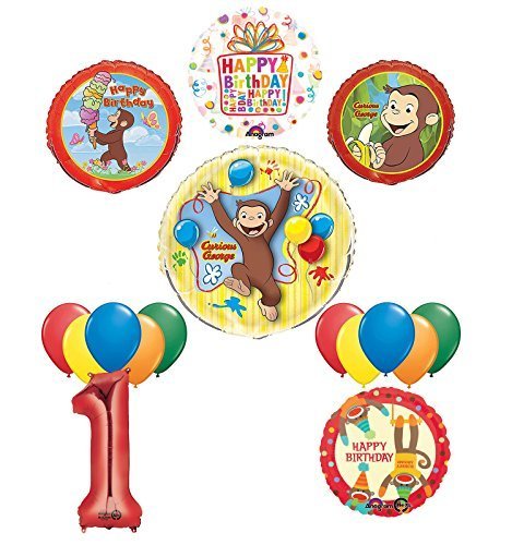 The Ultimate 16pc Curious George 1st birthday party Supplies and Balloon Decorations