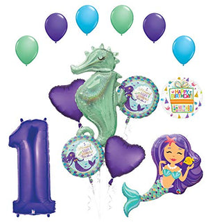 Mermaid Wishes and Seahorse 1st Birthday Party Supplies Balloon Bouquet Decorations