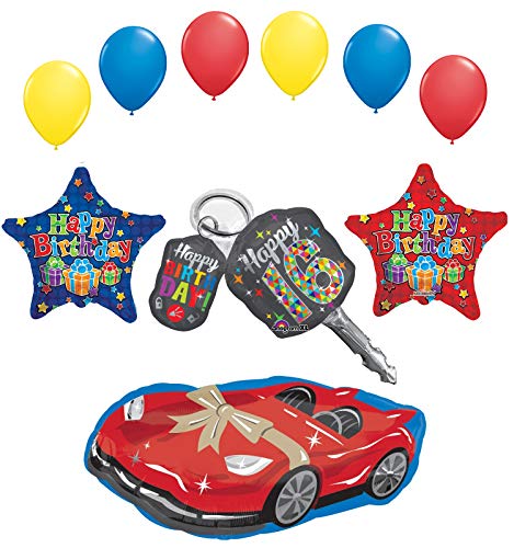 Sweet 16 Birthday Party Supplies Car Keys and Sports Car Balloon Bouquet Decorations