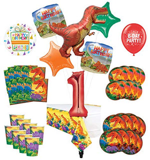 Mayflower Products Dinosaur 1st Birthday Party Supplies 8 Guest Decoration Kit and Prehistoric T-Rex Balloon Bouquet