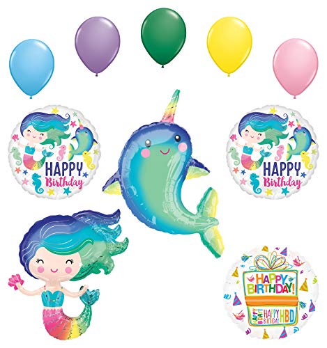 Mayflower Products Narwhal Party Supplies and Colorful Mermaid Birthday Balloon Bouquet Decorations