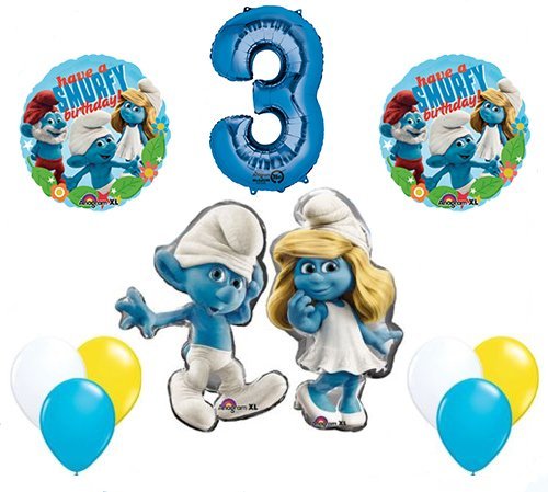 The Smurfs Birthday Party Supplies Smurf and Smurfette 3rd Smurfy Birthday Balloon Decorations