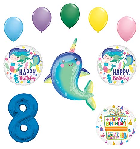 Mayflower Products Narwhal Party Supplies 8th Birthday Mermaid Balloon Bouquet Decorations