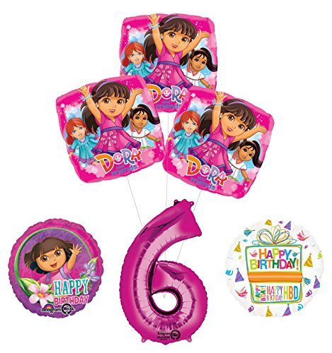 Dora the Explorer 6th Birthday Party Supplies and Balloon Bouquet Decorations