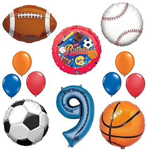 The Ultimate Sports Theme 9th Birthday Party Supplies and Balloon Decorating Kit