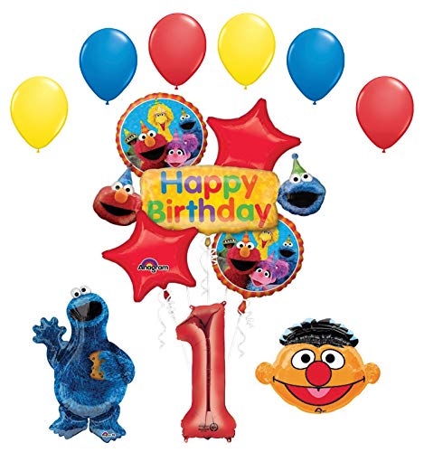 Cookie Monster and Ernie 1st Birthday Party Supplies and Balloon Bouquet Decorations