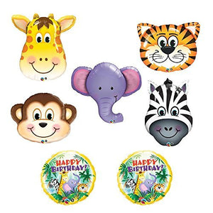 The ULTIMATE Safari Jungle Zoo Animals Jumbo Birthday Party Balloons Zebra, Tiger, Giraffe & Monkey and Elephant