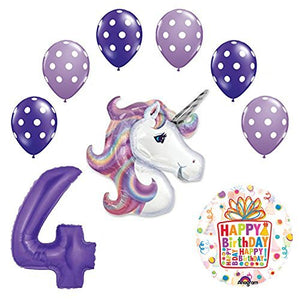 Lavender Unicorn Polka Dot Latex Rainbow 4th Birthday Party Balloon supplies and decorations
