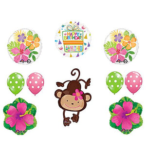 Mod Monkey Party Supplies Birthday Girl Monkey Love Hibiscus and Polka Dots Balloon Bouquet Decorations