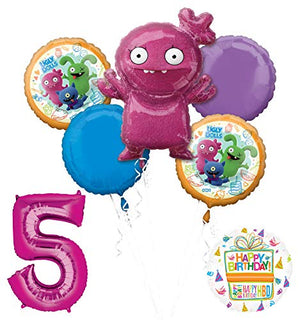 Mayflower Products Ugly Dolls 5th Birthday Party Supplies 34" Pink Number 5 Balloon Bouquet Decorations