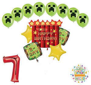 Miner Pixelated TNT Video Game 7th Birthday Balloon Bouquet Decorations