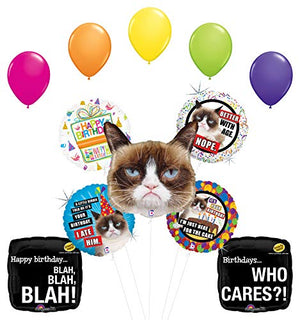 Grumpy Cat Birthday Party Supplies Who Cares Balloon Bouquet Decorations with (5) 11" Latex