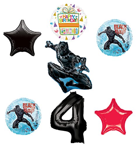 Black Panther 4th Birthday Balloon Bouquet Decorations and Party Supplies