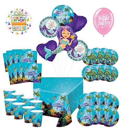 Mayflower Products Under The Sea Birthday Party Supplies 8 Guest Entertainment kit and Mermaid Ocean Animals Balloon Bouquet Decorations