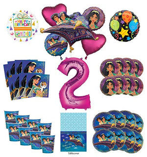 Mayflower Products Aladdin and Princess Jasmine 2nd Birthday Party Supplies 8 Guest Decoration Kit and Balloon Bouquet - Pink Number 2