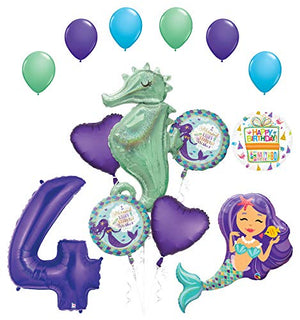 Mermaid Wishes and Seahorse 4th Birthday Party Supplies Balloon Bouquet Decorations