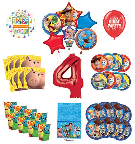 Toy Story 4th Birthday Party Supplies 16 Guest Decoration Kit with Woody, Buzz Lightyear and Friends Balloon Bouquet