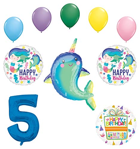 Mayflower Products Narwhal Party Supplies 5th Birthday Mermaid Balloon Bouquet Decorations
