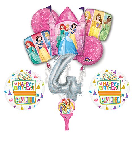 New! 9pc Disney Princess 4th BIRTHDAY PARTY Balloons Decorations Supplies