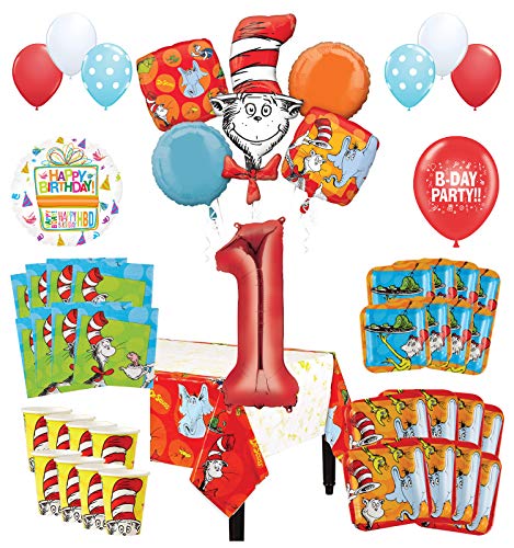Mayflower Products Dr Seuss 1st Birthday Party Supplies 16 Guest Decoration Kit and Balloon Bouquet