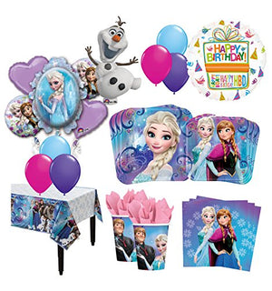 The Ultimate 8 Guest 54pc Frozen Olaf Anna Elsa Birthday Party Supplies and Balloon Decoration Kit