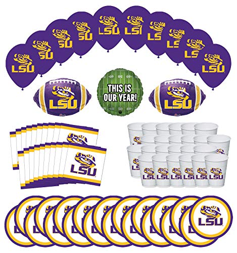 Mayflower Products LSU Tigers Football Tailgating Party Supplies for 20 Guest and Balloon Bouquet Decorations