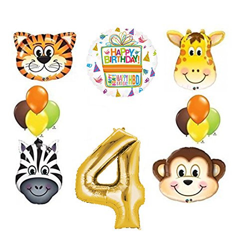 Jungle Animal Safari Forth 4th Birthday Party Supplies and Balloon Decorations