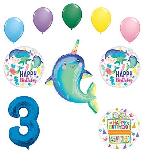 Mayflower Products Narwhal Party Supplies 3rd Birthday Mermaid Balloon Bouquet Decorations