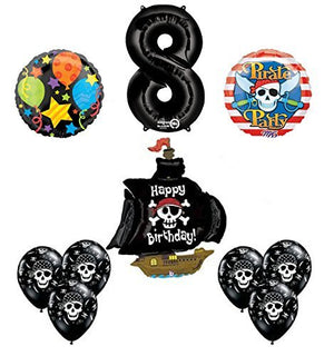 Black Pirate Ship 8th Birthday Party Supplies and Balloon Decorations