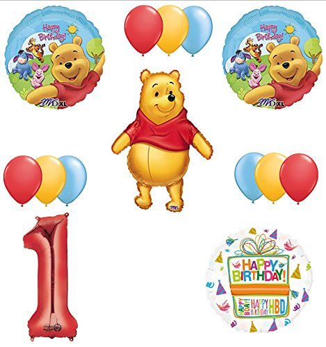 Winnie The Pooh 1st First Birthday Party Supplies and Balloon Bouquet Decorations